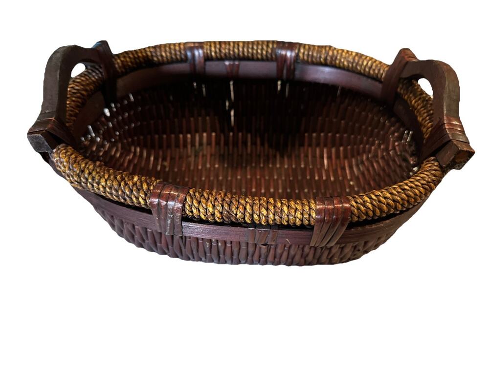 Vintage Wicker Woven Basket Holder Carrier Storage 12" X 9" X 6.25” Brown